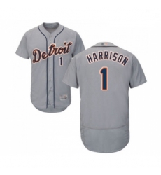 Mens Detroit Tigers 1 Josh Harrison Grey Road Flex Base Authentic Collection Baseball Jersey