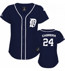 Womens Majestic Detroit Tigers 24 Miguel Cabrera Replica Navy Blue MLB Jersey