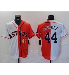 Men Houston Astros 44 Yordan Alvarez White Orange Split With Patch Cool Base Stitched Baseball Jersey 2