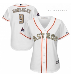 Womens Majestic Houston Astros 9 Marwin Gonzalez Authentic White 2018 Gold Program Cool Base MLB Jersey 