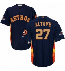 Youth Majestic Houston Astros 27 Jose Altuve Authentic Navy Blue Alternate 2018 Gold Program Cool Base MLB Jersey