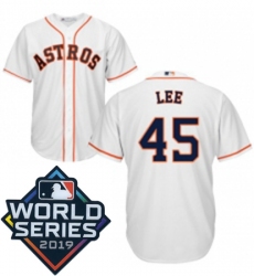 Youth Majestic Houston Astros 45 Carlos Lee White Home Cool Base Sitched 2019 World Series Patch Jersey