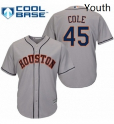 Youth Majestic Houston Astros 45 Gerrit Cole Replica Grey Road Cool Base MLB Jersey 