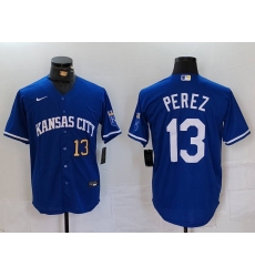 Men Kansas City Royals 13 Salvador Perez Royal Cool Base Stitched Jersey 1