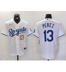 Men Kansas City Royals 13 Salvador Perez White Cool Base Stitched Jersey 2