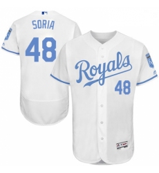 Mens Majestic Kansas City Royals 48 Joakim Soria Authentic White 2016 Fathers Day Fashion Flex Base Jersey 