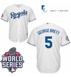 Mens Majestic Kansas City Royals 5 George Brett Authentic White Home Cool Base 2015 World Series Patch MLB Jersey