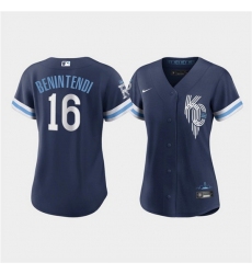 Women Kansas City Royals 16 Andrew Benintendi 2022 Navy City Connect Cool Base Stitched Jersey