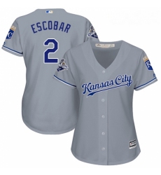 Womens Majestic Kansas City Royals 2 Alcides Escobar Authentic Grey Road Cool Base MLB Jersey