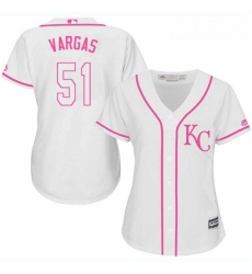 Womens Majestic Kansas City Royals 51 Jason Vargas Replica White Fashion Cool Base MLB Jersey 