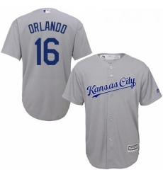 Youth Majestic Kansas City Royals 16 Paulo Orlando Replica Grey Road Cool Base MLB Jersey