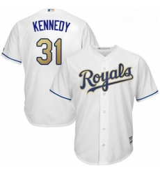 Youth Majestic Kansas City Royals 31 Ian Kennedy Authentic White Home Cool Base MLB Jersey