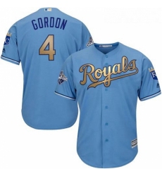 Youth Majestic Kansas City Royals 4 Alex Gordon Authentic Light Blue 2015 World Series Champions Gold Program Cool Base MLB Jersey