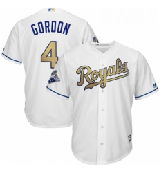 Youth Majestic Kansas City Royals 4 Alex Gordon Authentic White 2015 World Series Champions Gold Program Cool Base MLB Jersey