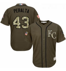 Youth Majestic Kansas City Royals 43 Wily Peralta Replica Green Salute to Service MLB Jersey 