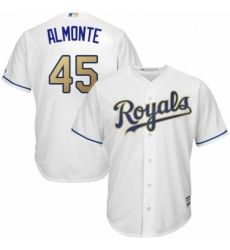 Youth Majestic Kansas City Royals 45 Abraham Almonte Replica White Home Cool Base MLB Jersey 