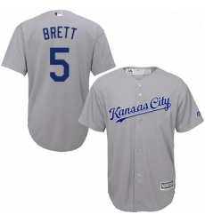 Youth Majestic Kansas City Royals 5 George Brett Authentic Grey Road Cool Base MLB Jersey