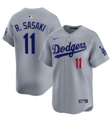 Men Los Angeles Dodgers 11 Roki Sasaki Grey Limited Stitched Baseball Jersey