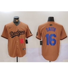 Men Los Angeles Dodgers 16 Will Smith Brown Cool Base Stitched Baseball Jersey 5