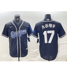 Men Los Angeles Dodgers 17 Shohei Ohtani Black Cool Base With Patch Stitched Baseball Jersey I