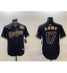 Men Los Angeles Dodgers 17  Shohei Ohtani Black Gold 2024 World Series Champions Cool Base Stitched Baseball Jersey