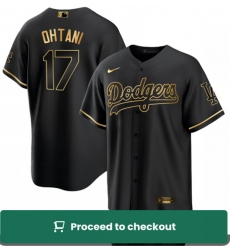 Men Los Angeles Dodgers 17 Shohei Ohtani Black Gold Stitched Baseball Jersey