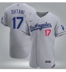 Men Los Angeles Dodgers 17 Shohei Ohtani Gray Flex Base Stitched Baseball Jersey