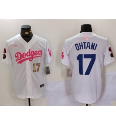 Men Los Angeles Dodgers 17 Shohei Ohtani White Pink Vin  26 Kobe Patch Stitched Baseball Jersey 1