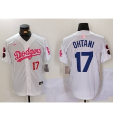 Men Los Angeles Dodgers 17 Shohei Ohtani White Pink Vin  26 Kobe Patch Stitched Baseball Jersey 5