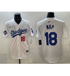 Men Los Angeles Dodgers 18 MVP White 2025 World Series Champions Patch Limited Stitched Baseball Jersey
