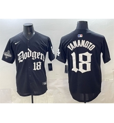 Men Los Angeles Dodgers 18 Yoshinobu Yamamoto Black LA Gothic Style With 2025 World Series Champions Patch Vapor Premier Limited Stitched Baseball Jersey