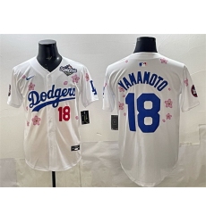 Men Los Angeles Dodgers 18 Yoshinobu Yamamoto White 2025 World Series Patch Tokyo Series Limited Stitched Baseball Jersey