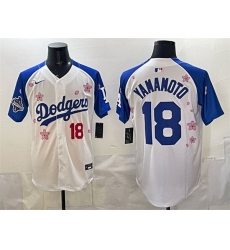Men Los Angeles Dodgers 18 Yoshinobu Yamamoto White Royal 2025 World Series Champions Patch Tokyo Series Limited Stitched Baseball Jersey