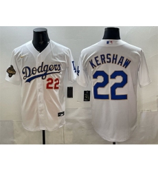 Men Los Angeles Dodgers 22 Clayton Kershaw White 2025 World Series Champions Patch Stitched Baseball Jersey