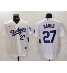 Men Los Angeles Dodgers 27 Trevor Bauer White Stitched Baseball Jersey 3