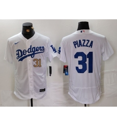 Men Los Angeles Dodgers 31 Mike Piazza White Flex Base Stitched Baseball Jersey 3