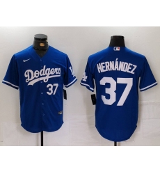 Men Los Angeles Dodgers 37 Teoscar Hernandez Blue Cool Base Stitched Baseball Jersey 3