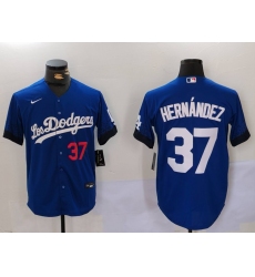 Men Los Angeles Dodgers 37 Teoscar Hernandez Blue Cool Base Stitched Baseball Jersey 3