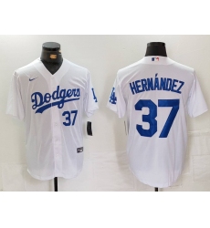 Men Los Angeles Dodgers 37 Teoscar Hernandez White Cool Base Stitched Baseball Jersey 2