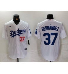 Men Los Angeles Dodgers 37 Teoscar Hernandez White Cool Base Stitched Baseball Jersey 3