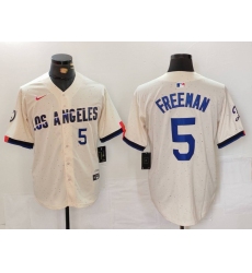 Men Los Angeles Dodgers 5 Freddie Freeman Cream Stitched Baseball Jersey 2