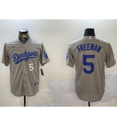 Men Los Angeles Dodgers 5 Freddie Freeman Grey 2024 World Series Cool Base Stitched Baseball Jersey 1