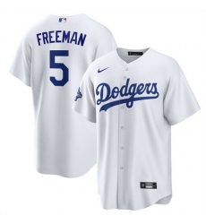 Men Los Angeles Dodgers 5 Freddie Freeman White 2025 World Series Champions Patch Cool Base Stitched Baseball Jersey