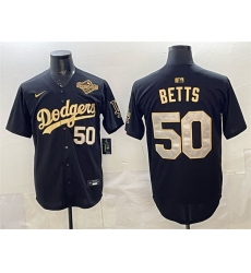 Men Los Angeles Dodgers 50 Mookie Betts Black Gold 2025 World Series Patch Limited Stitched Baseball Jersey