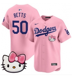 Men Los Angeles Dodgers 50 Mookie Betts Pink 2025 Hello Kitty Vapor Limited Stitched Baseball Jersey