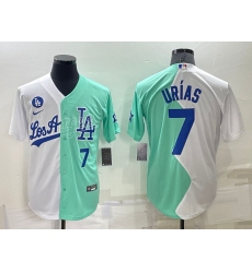 Men Los Angeles Dodgers 7 Julio Urias 2022 All Star White Green Cool Base Stitched Baseball Jersey 6