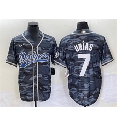 Men Los Angeles Dodgers 7 Julio Urias Mix Gray Camo Cool Base With Patch Stitched Baseball Jersey