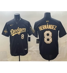 Men Los Angeles Dodgers 8 Enrique Hernandez Black Gold 2025 World Series Champions Patch Limited Stitched Baseball Jersey