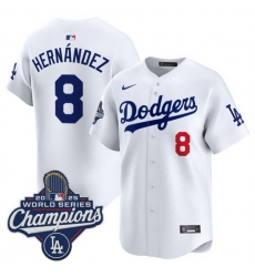 Men Los Angeles Dodgers 8 Enrique Hernandez White 2025 World Series Champions Patch Home Limited Stitched Baseball Jersey Men Los Angeles Dodgers 8 Enrique Hernandez White 2025 World Series Champions Patch Home Limited Stitched Baseball Jersey