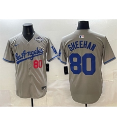 Men Los Angeles Dodgers 80 Emmet Sheehan Grey 2025 World Series Patch Limited Stitched Baseball Jersey